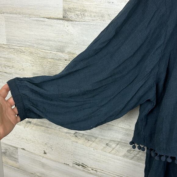 Umgee Women’s Medium Navy Blue Boho Layered Long Sleeve Blouse Tassel Fringe top - Picture 7 of 9